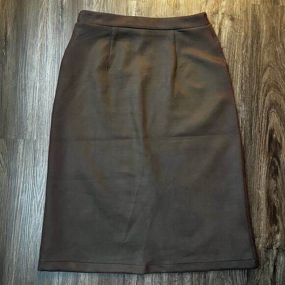 Andrew Marc NY Women’s XS Wrap Slit Gold Chain Embellished Chocolate Brown Skirt - Picture 6 of 6